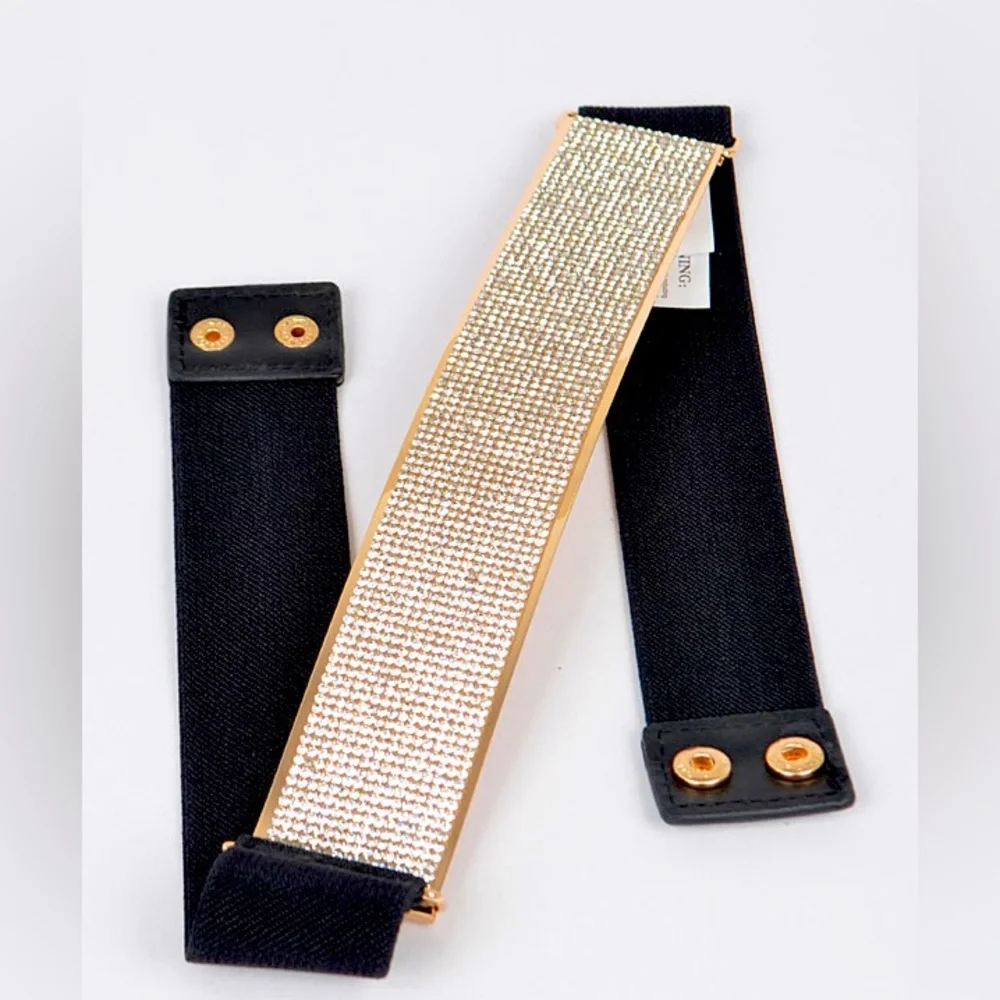 Rhinestone Metallic Plaque Elastic Statement Belt